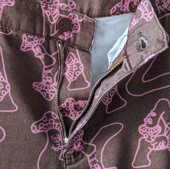 Lazy Oaf Spellout Mushroom People Taper Leg Pants Brown Pink Size US 8 - Picture 5 of 10